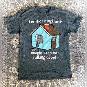 Goodie Two Sleeves Humorous Graphic Elephant in the room Tee - Gray